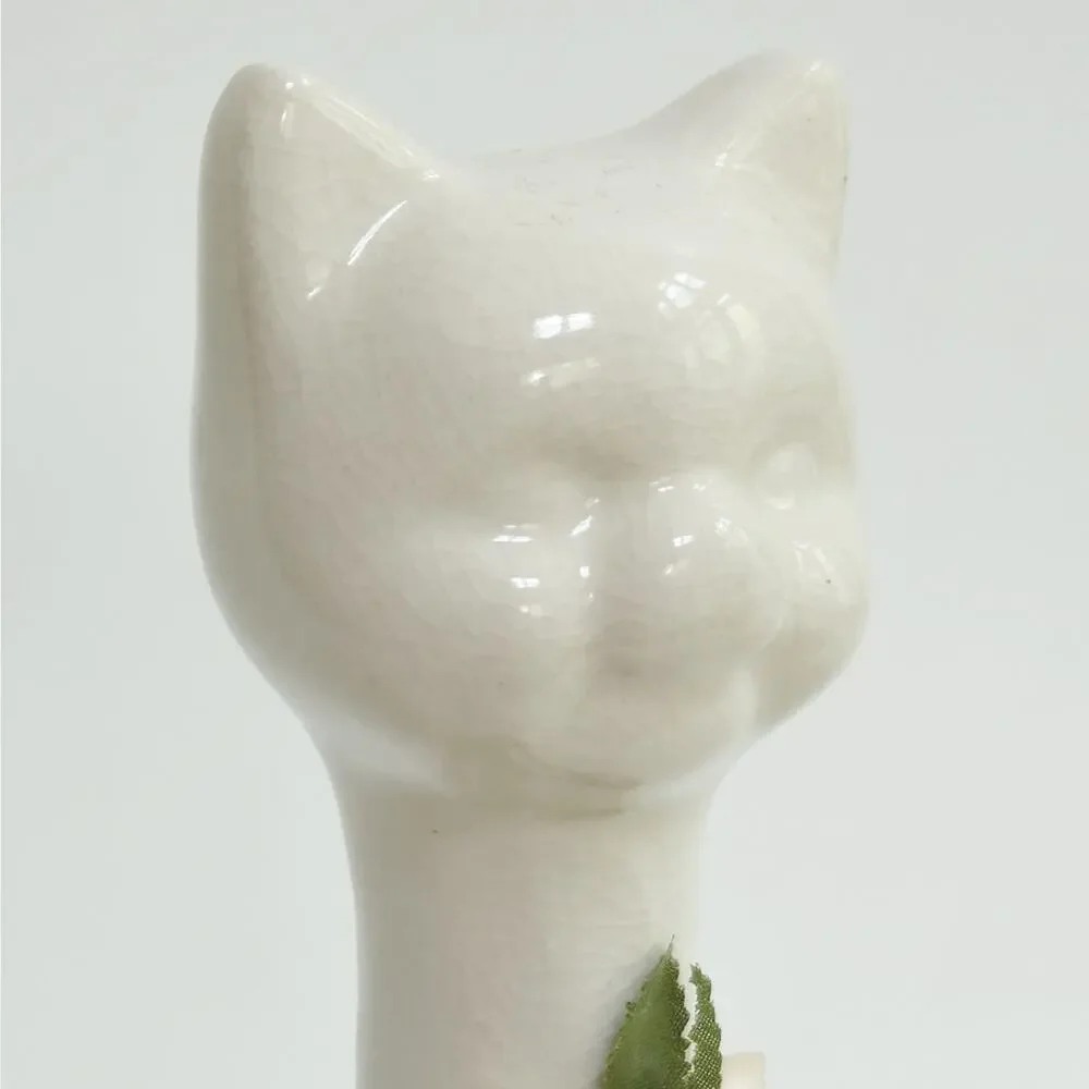 Vintage White Ceramic Cat Figurine | 10 Inch Tall Mid Century Modern Statue